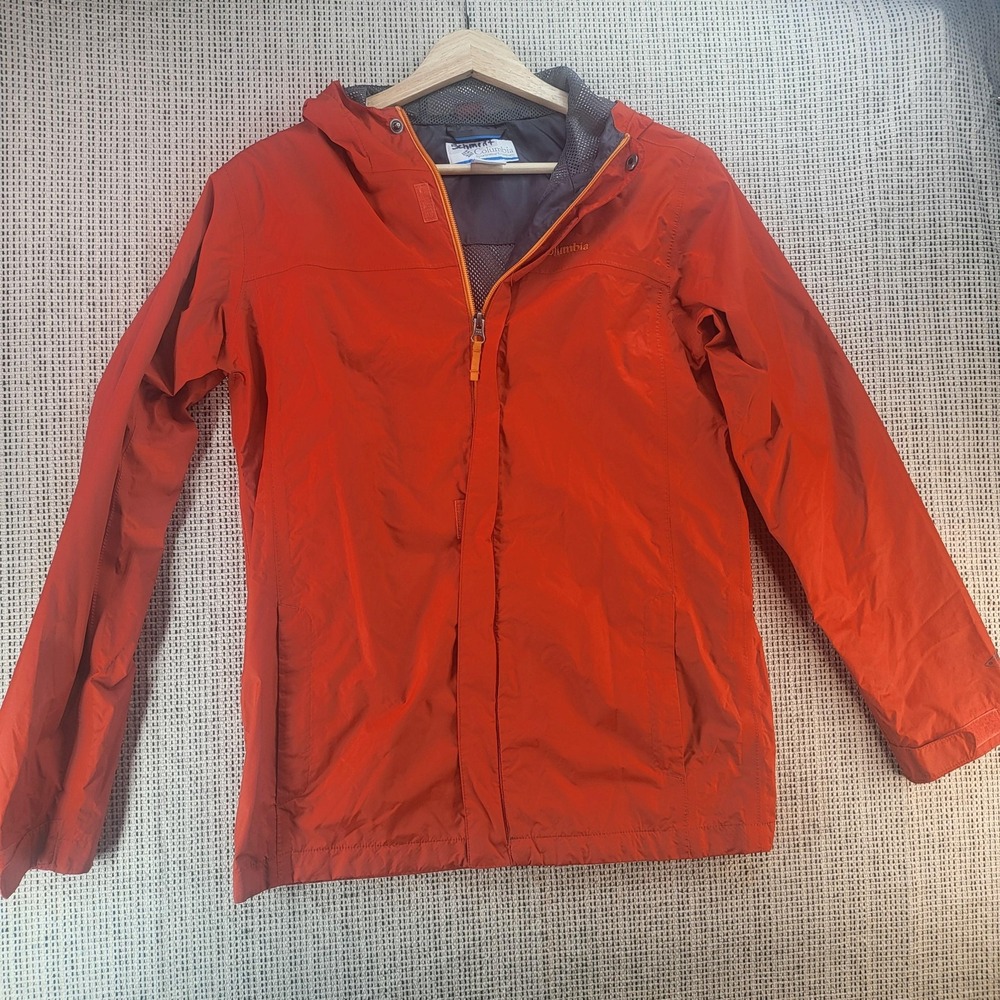 Columbia Jacket Youth Large‎ 14/16 Orange Hooded Omni-Tech Waterproof Rain Shell
